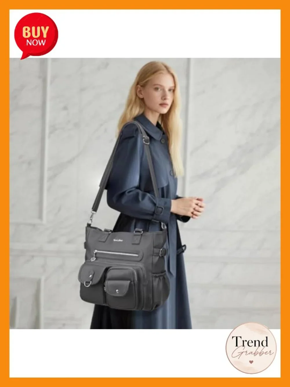 Large Crossbody Shoulder Bag Tote Handbag with Adjustable Strap, Vegan Leather